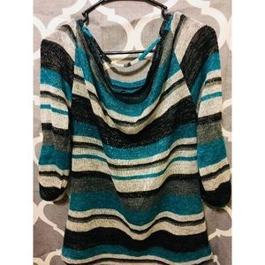 Teal Black Gray Stripped Sweater Size Large